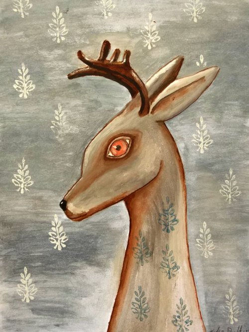The deer on blue background by Silvia Beneforti