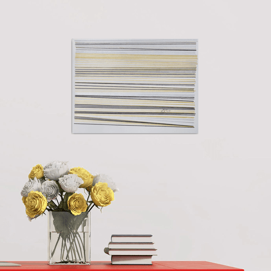 Début 38 - Abstract Optical Art - Stripes of Gold, Silver and Black