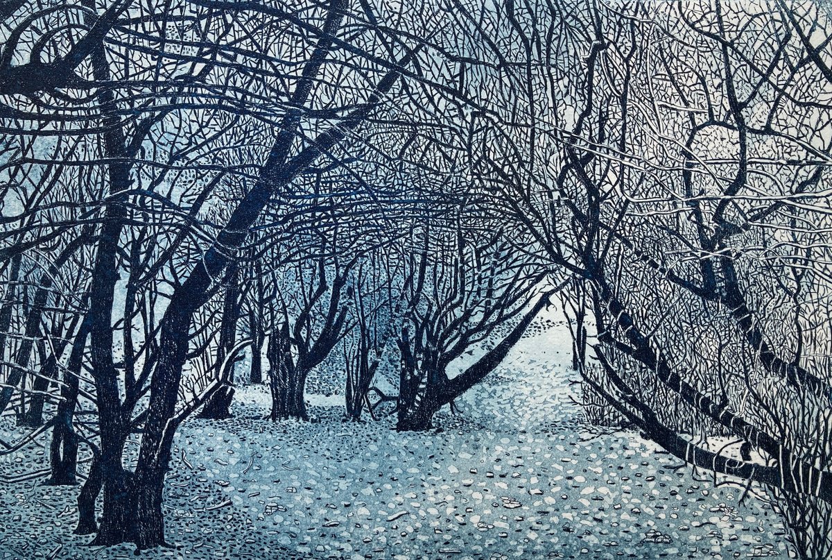 Illustrative Landscape Etchings & Engravings By Janis Goodman, 15 X 11, In A Spinney, Original Artwork