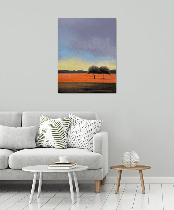 '2 Trees Solaris Afternoon' Large Surrealistic Landscape Painting