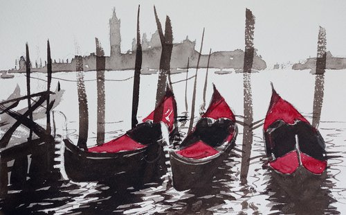 Gondole a Venezia (red) by Tollo Pozzi