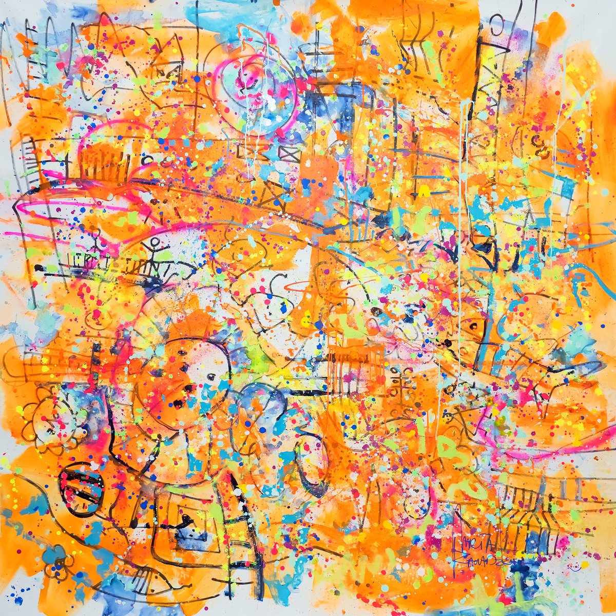 Abstract Landscape Acrylic Painting By Marta Zawadzka, 79 X 79", Happy Street, Original Artwork