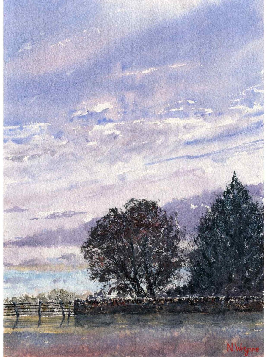 Impressionistic Landscape Watercolour By Neil Wrynne, 11 X 15", Lilac Landscape, Original Artwork