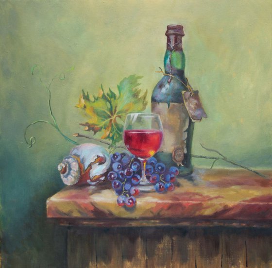 Grapes still life wine paintings 24", Original still life artwork