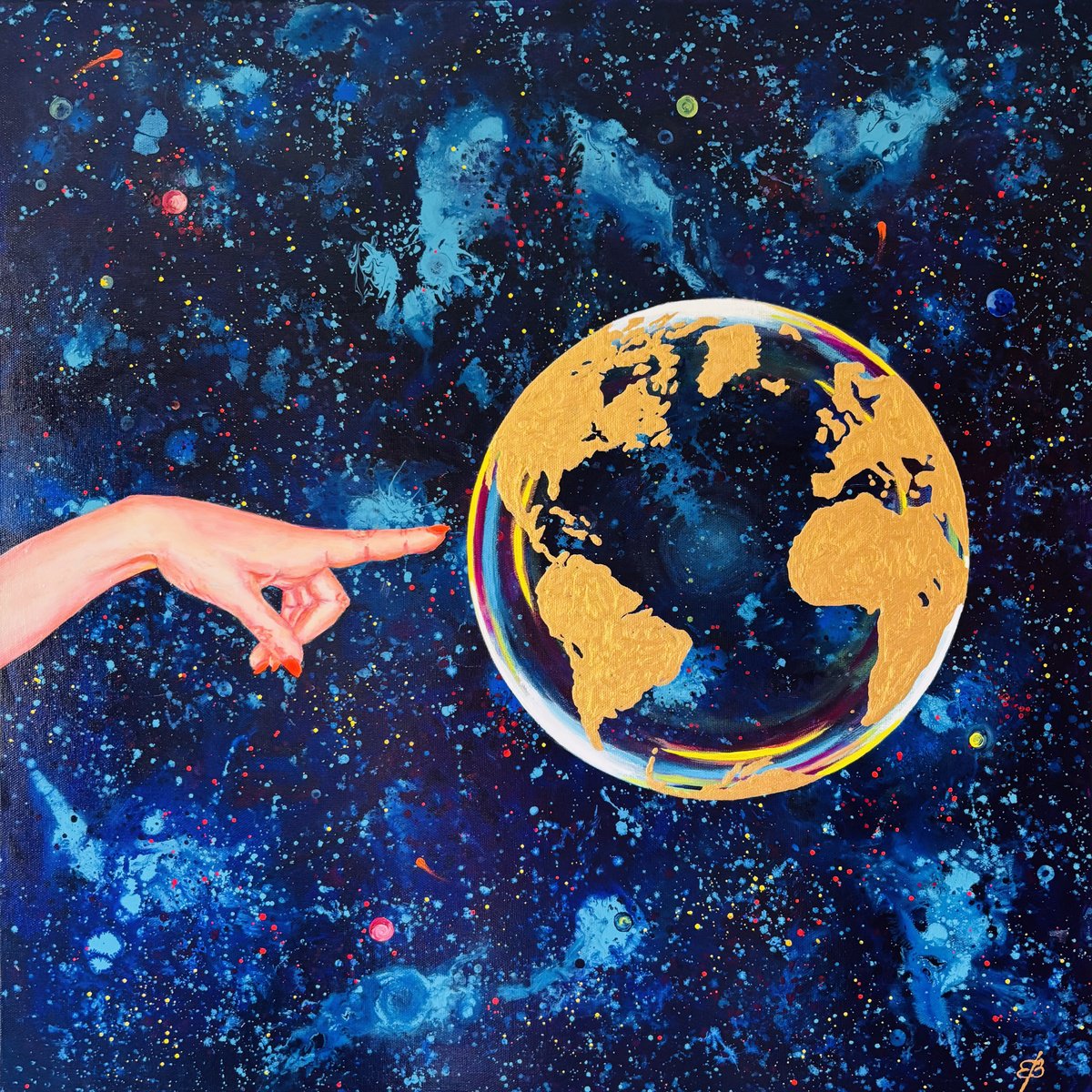 Expressive Landscape Acrylic Painting By Lena Smirnova, 24 X 24", Bubble, Original Artwork