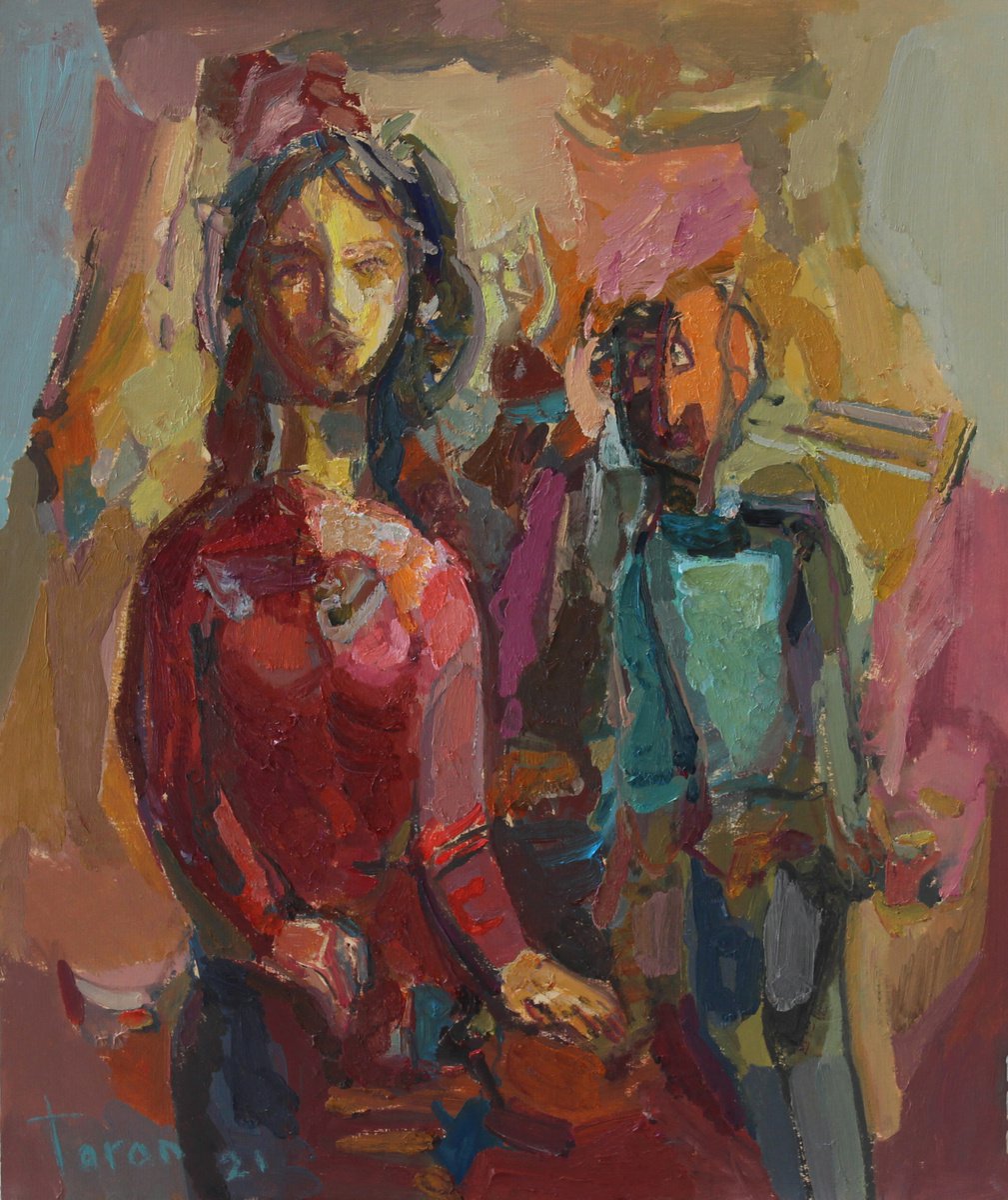 Abstract Oil Painting By Taron Khachatryan, 13 X 16", Mommy