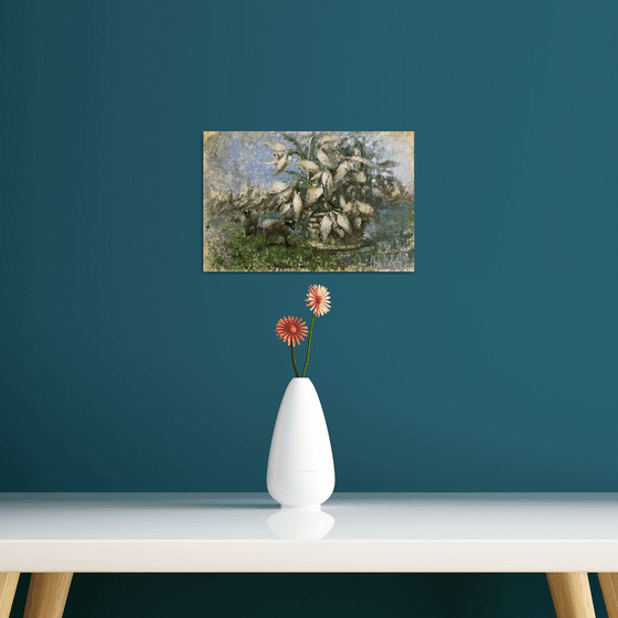 Sheep Snowdrops Pastoral Landscape