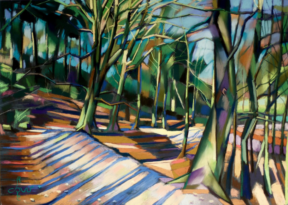 Geometric Landscape Pastel Drawing By Corne Akkers, 28 X 20, Berg En Dal - 19-12-23, Original Artwork