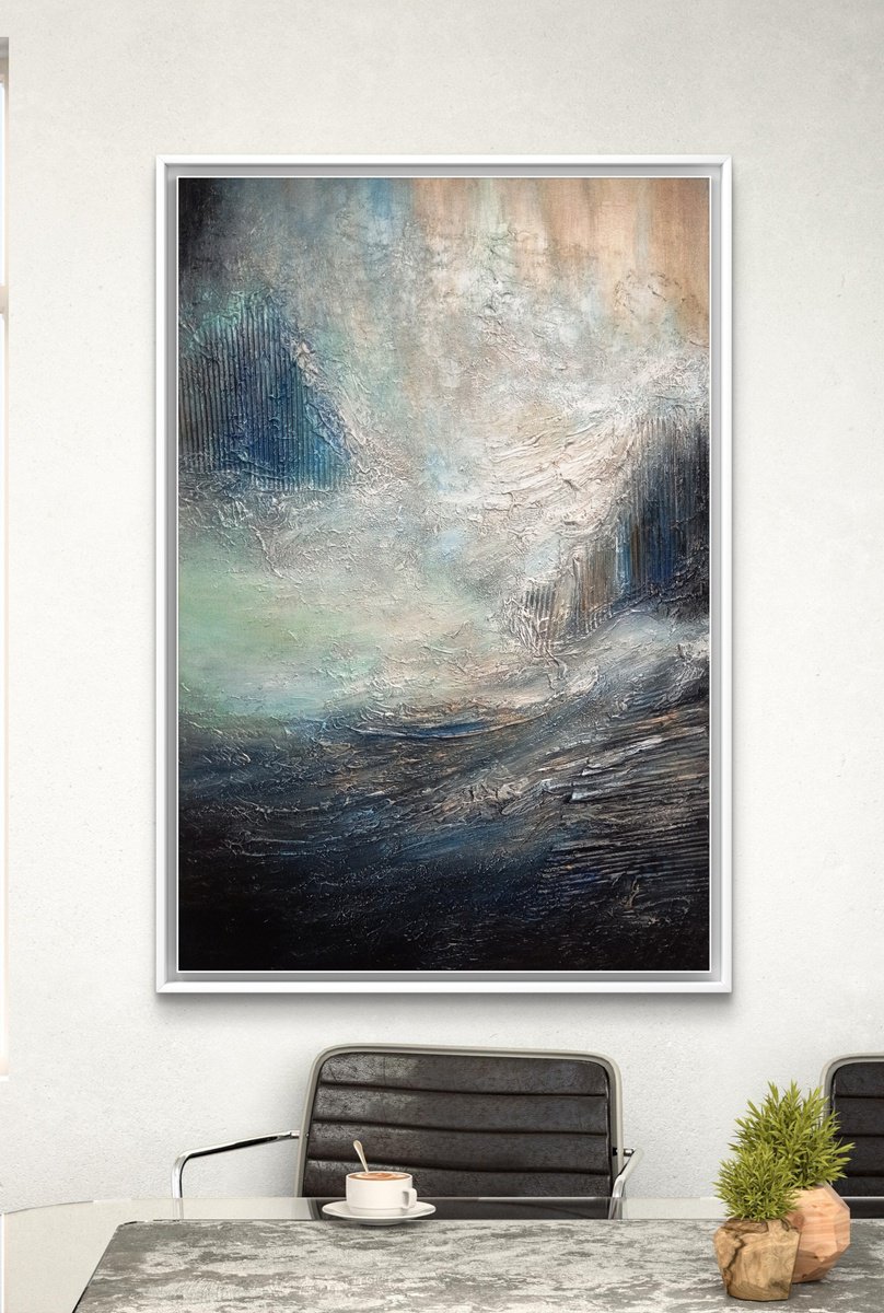 Abstract Landscape Acrylic Painting By Alexandra Petropoulou, 47 X 31, Beyond The Waves, Original Artwork