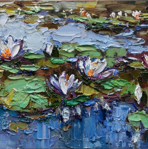 RESERVED Water Lilies - Original  impasto Oil painting by Anastasiia Valiulina