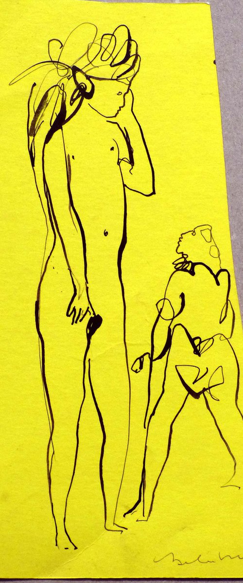 Small sketch on yellow paper, 13x25 cm ES1 by Frederic Belaubre