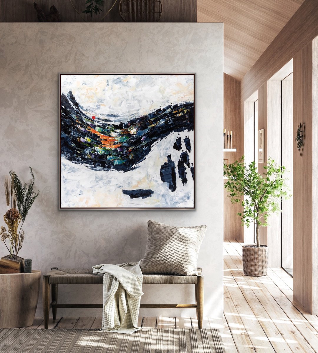 Expressive Abstract Acrylic Painting By Chantal Proulx, 40 X 40, Portage, Original Artwork