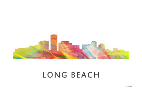 Long Beach California Skyline WB1 by Marlene Watson