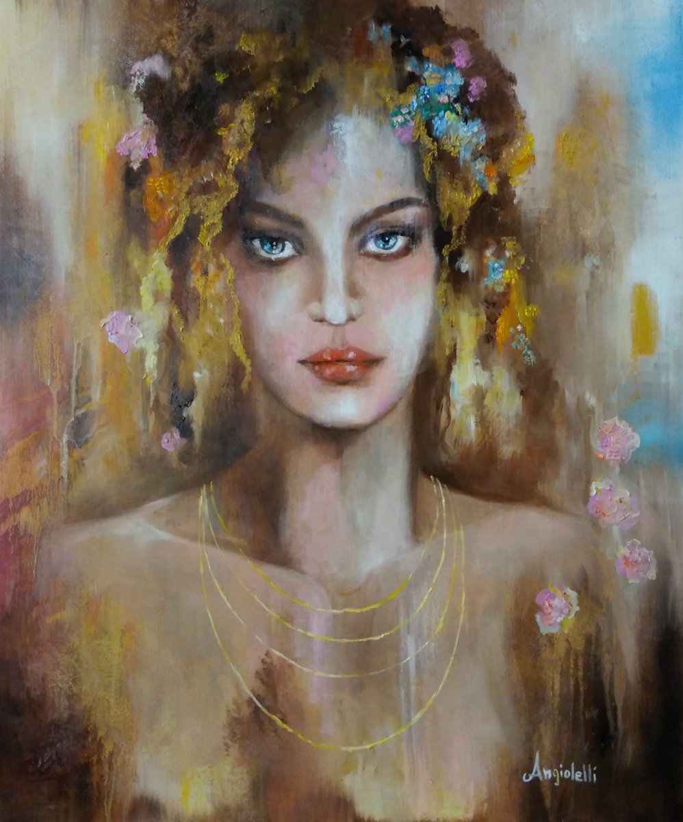 Impressionistic Portrait Oil Painting By Anna Rita Angiolelli, 20 X 24, Spring, Original Artwork