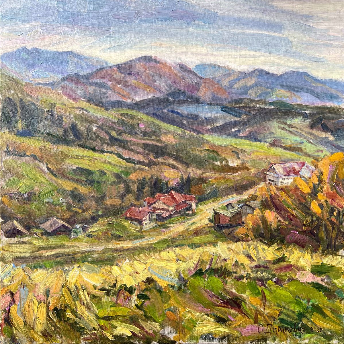 Impressionistic Landscape Oil Painting By Olha Dashkevych, 24 X 24", On The Mountain Trostyan, Original Artwork