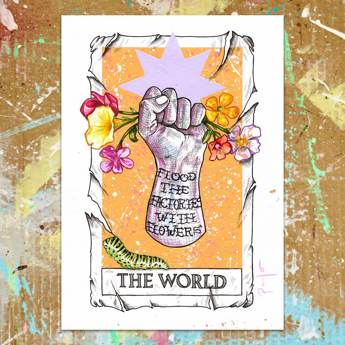 Urban And Pop Botanical Acrylic Painting By Paul Ward, 8 X 12", Flood The Factories, Original Artwork