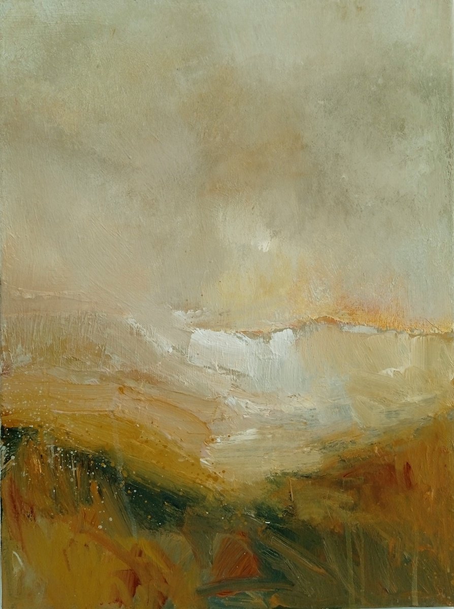 Abstract Landscape Acrylic Painting By Fiona Philipps, 18 X 24, Warm Evening, Parkgate Marshes, Original Artwork