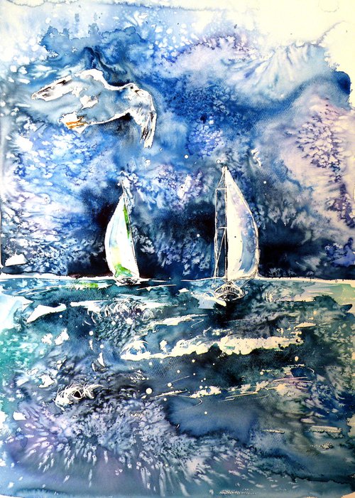 Sailboats with seagul by Kovács Anna Brigitta