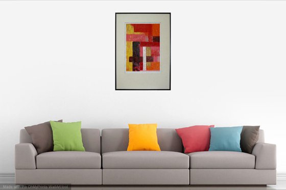 "ABSTRACT VARIATIONS # 86". Matted and framed.