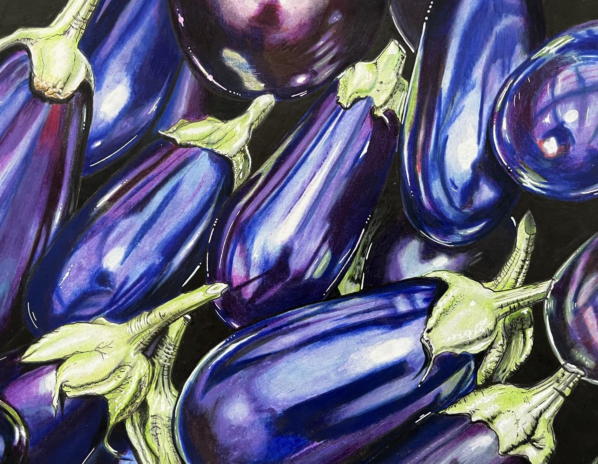 Illustrative Painting , Aubergines By Karen Elaine Evans, 12 X 10, Artwork For Sale On Artfinder