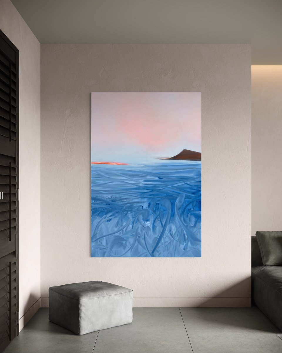 Organic Landscape Painting By Katrin Roth, 39 X 59", Blue Field 2.0, Original Artwork