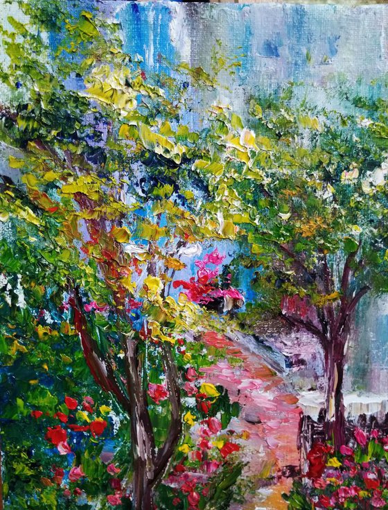 A trail in the garden of a country house Plein Air Painting