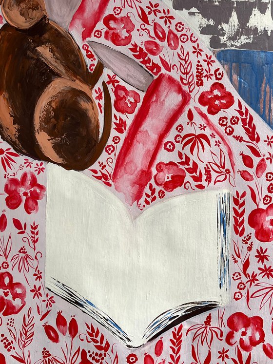 Woman Cat Reading Original Painting