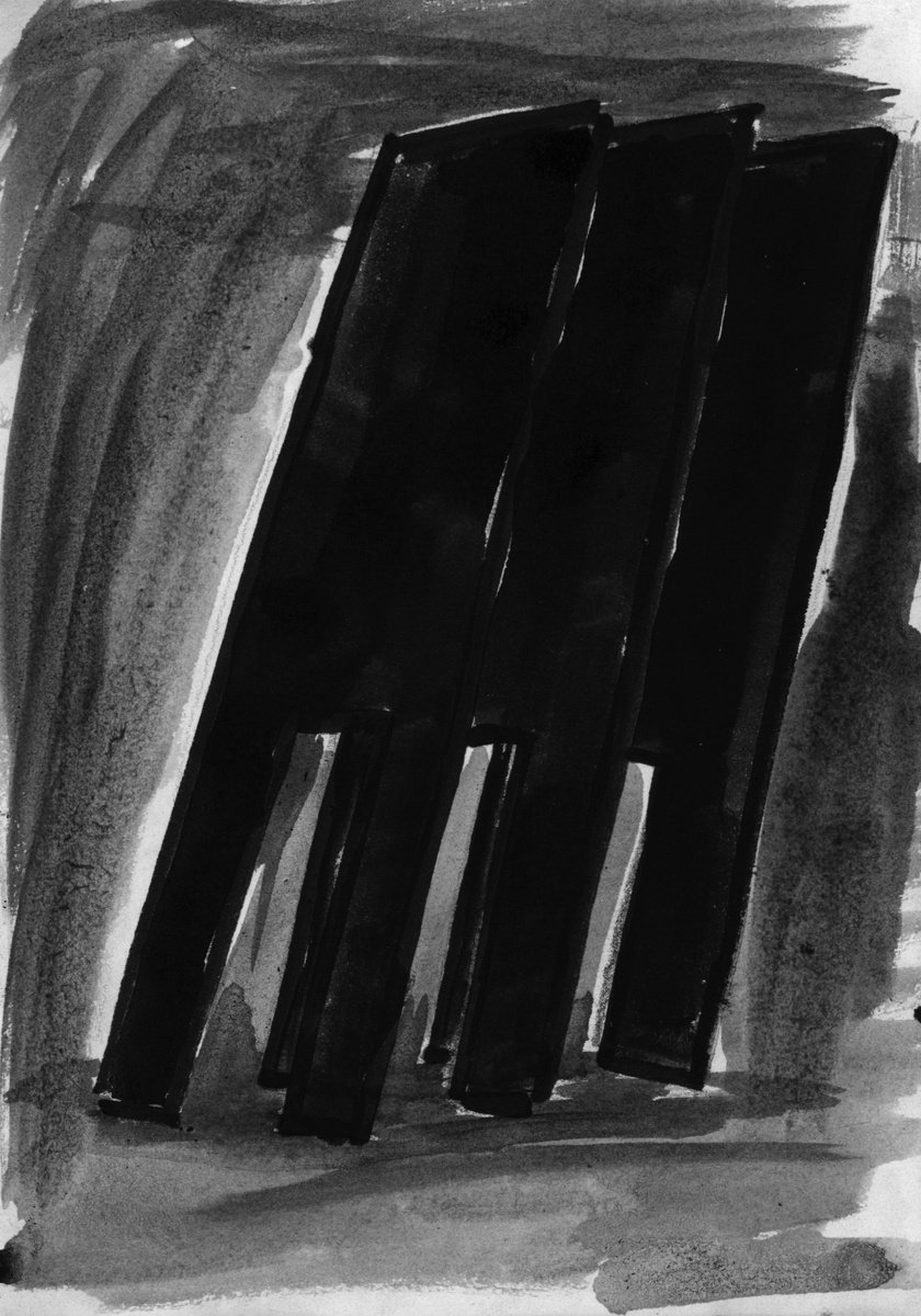 Impressionistic Abstract Ink Drawing By Nikola Tsvetanov, 6 X 8", "Threesome", Original Artwork