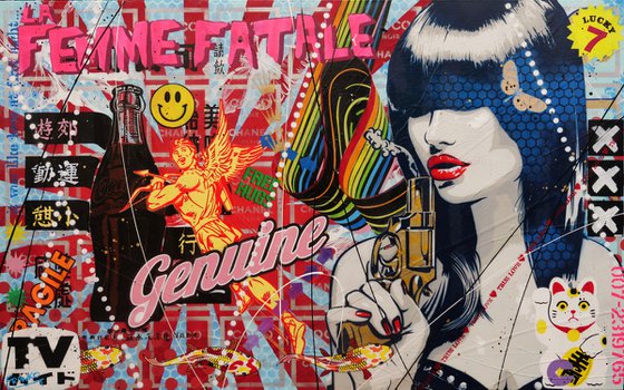 Bullets of Love 160cm x 100cm Geisha Assassin Textured Urban Pop Art