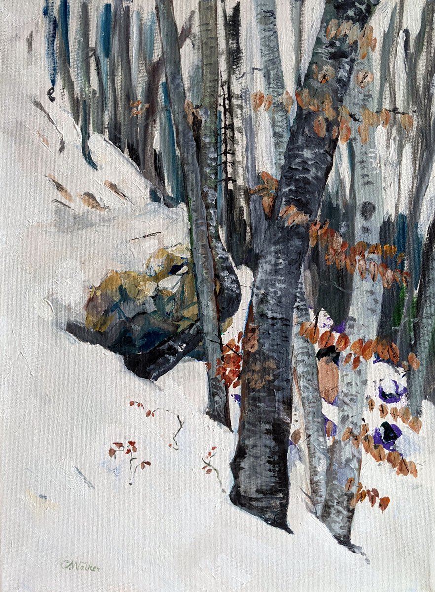 Graphic Landscape Oil Painting By Chris Walker, 12 X 16, Compound Beams, Original Artwork