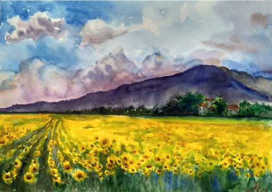 Landscape with sunflowers