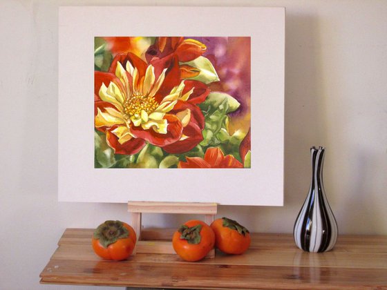 a painting a day #40 "yellow and red dahlias"