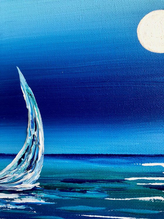 Study in blue. Sailing by the full moon