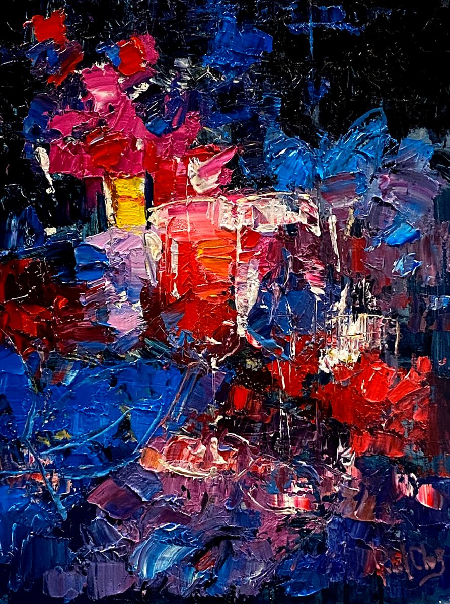 Impressionistic Abstract Oil Painting By Paul Cheng, 9 X 12", Grand Banquet, Original Artwork