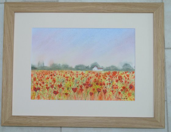Poppy field at Sunrise - Original Watercolour