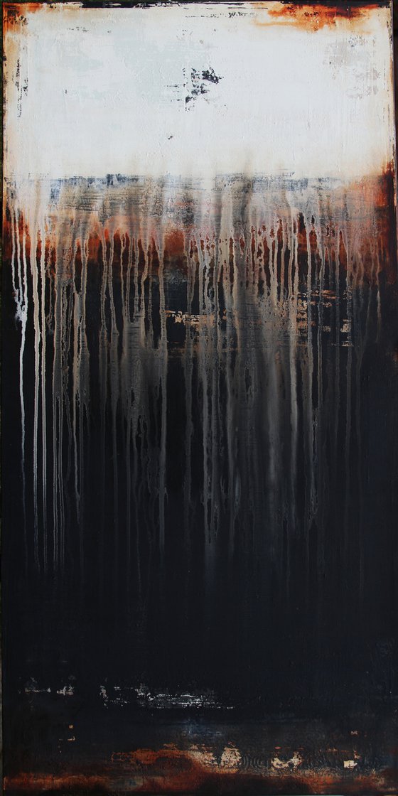 GROUNDING - 120 X 60 CMS - ABSTRACT PAINTING TEXTURED * WHITE * ANTHRAZIT * RUST
