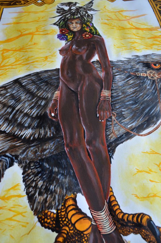 Queen Of The Birds - Acrylic Art Painting On A1 Big Size Paper
