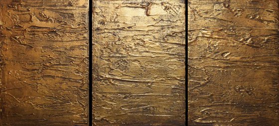 Gold triptych antique effect 3 panel canvas abstract