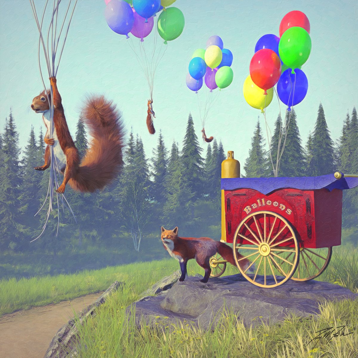 Surrealistic Animal Giclee Print By Tony Fowler, 29 X 29", The Great Escape Iii, Original Artwork