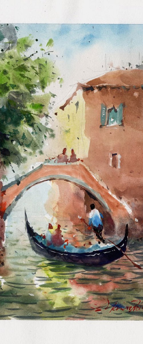 Gondola on Venice canals by Marin Victor