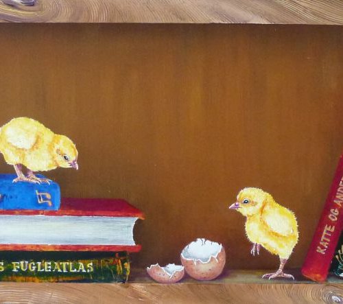 Bookcase with chickens I by Lena Smirnova