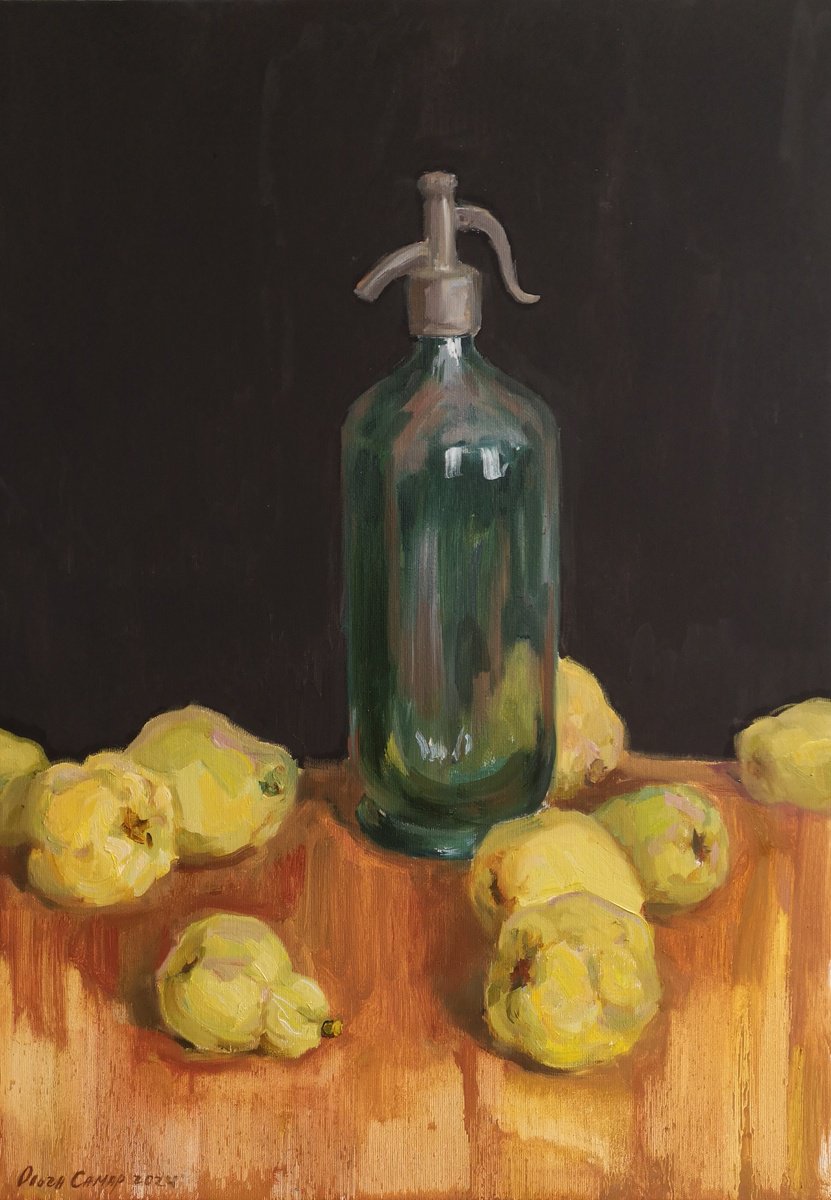 Expressive Still Life Oil Painting By Olga Samar, 20 X 28", Quince Lemonade, Original Artwork