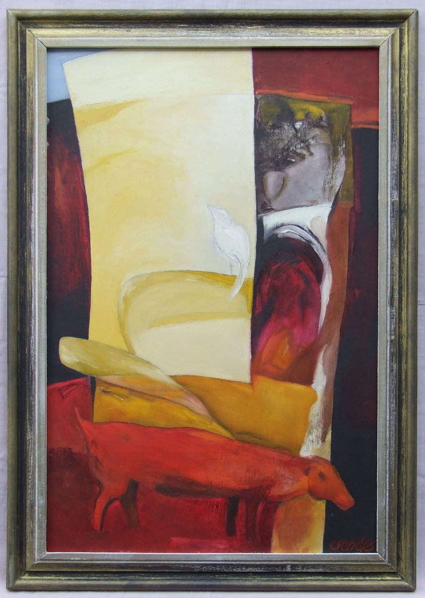 Expressive Abstract Oil Painting By Csaba Csendes, 19 X 27, Hopeful Bird, Original Artwork