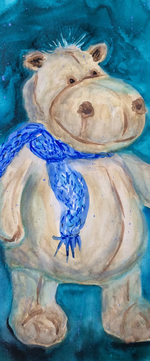 Toy hippo in blue scarf by Olga Ivanova