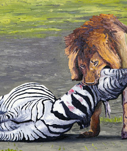 Lion Eating A Zebra by Kheder