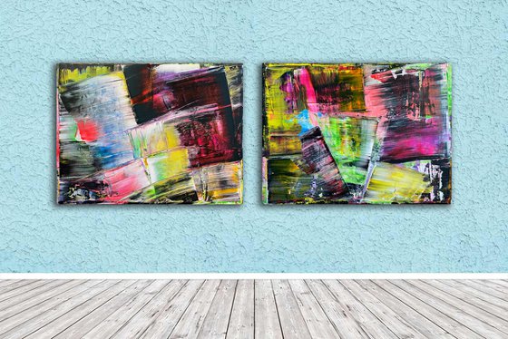 "Going Down Together" - Original PMS Large Abstract Acrylic Painting Diptych On Canvas - 80" x 30"