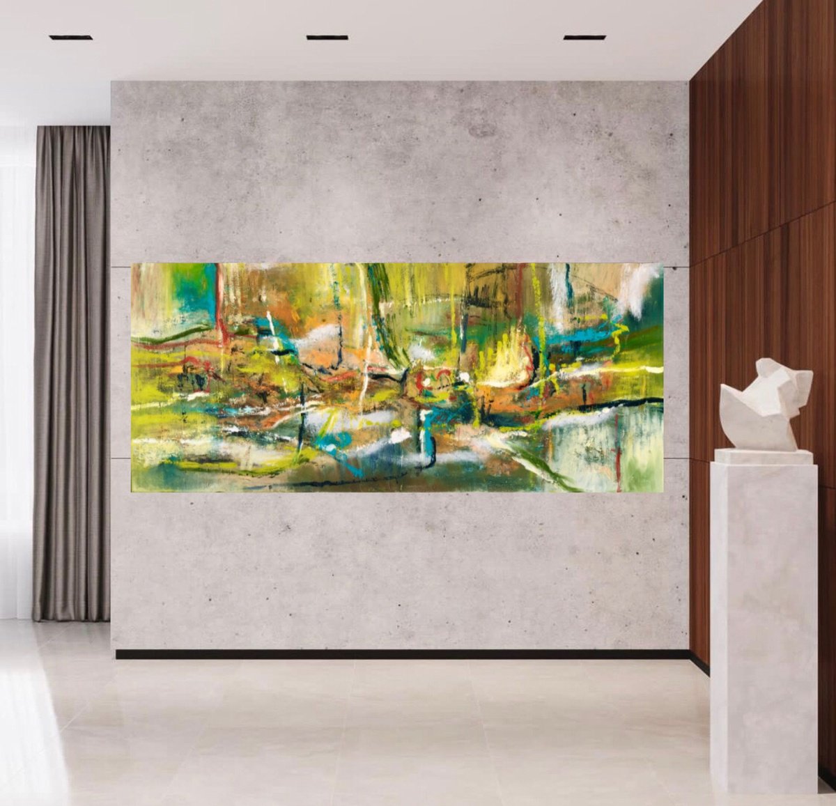 Abstract Oil Painting By Snezana Djordjevic, 47 X 20", Two Artist-18, Original Artwork