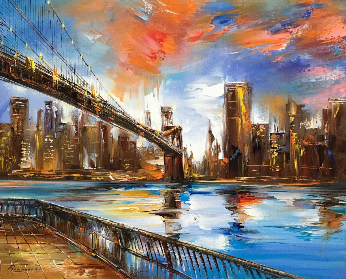 View Of The Brooklyn Bridge By Olena Romanenko, 24 X 20, Artwork For Sale On Artfinder