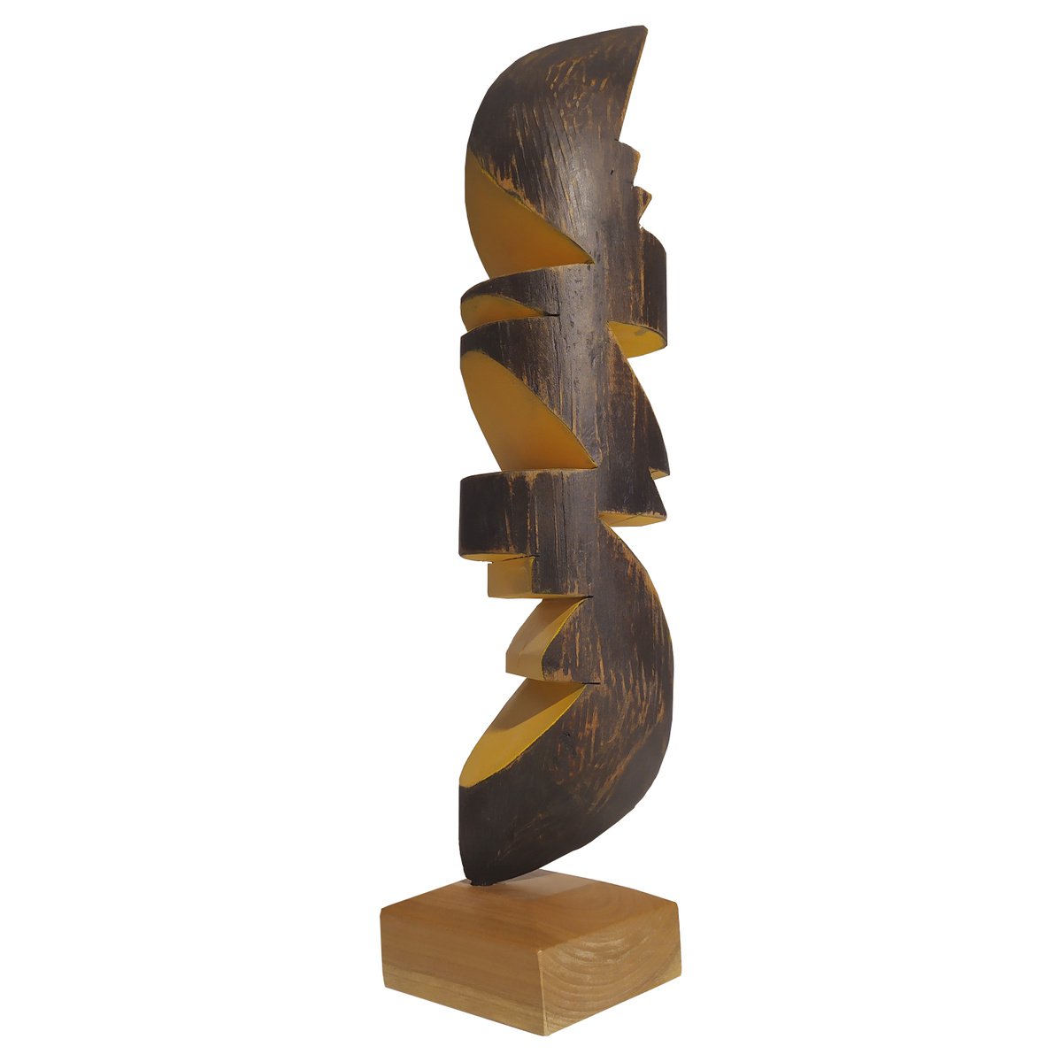 Geometric Abstract Wood Sculpture By George Troyanov, 5 X 17, Sentiment, Original Artwork