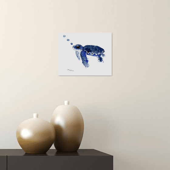 Baby Sea Turtle, Blue sea turtle painting